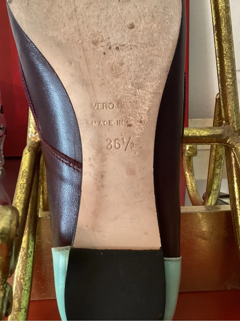 Barneys New York CO-OP Burgundy Ballet Flats with Mint Heel Accent